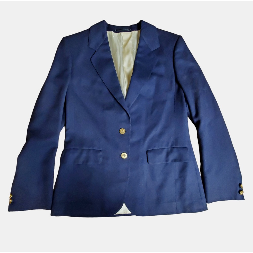 Aquascutum Blazer Womens Blue Vintage Metal Two-Buttons Front Pockets Size 10